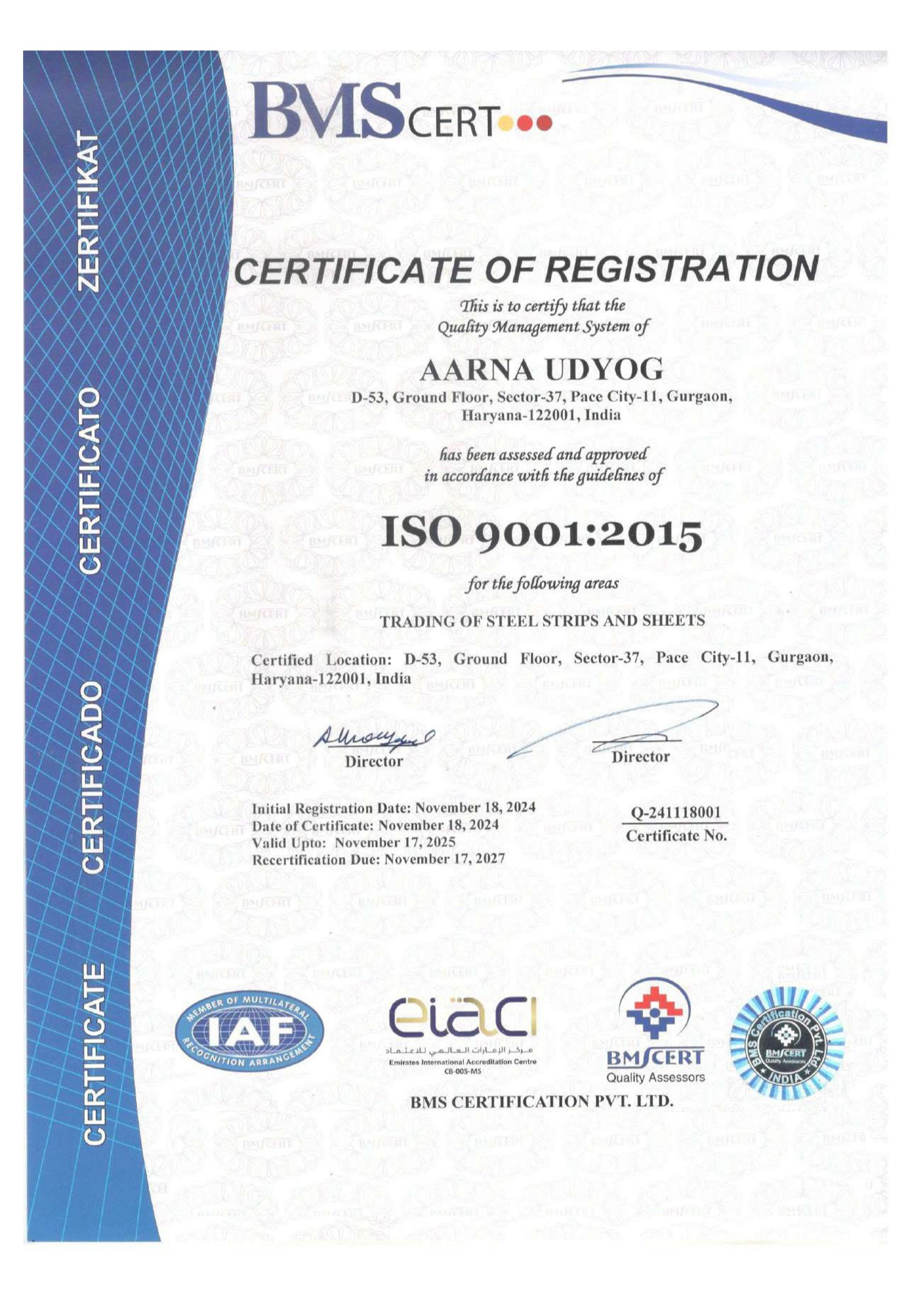 ISO 9001 Certificate